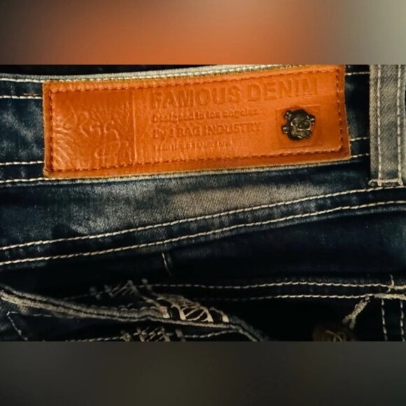 Y2K Jrag  Famous Denim LA Jeans JRW 4406 blue embellished street studded US30 - Picture 7 of 10